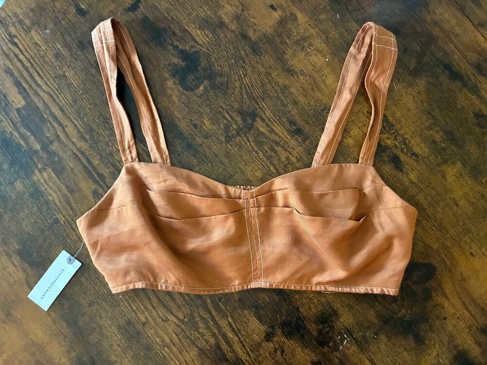 Anthropologie Seamed Corset Crop Top Mango Orange